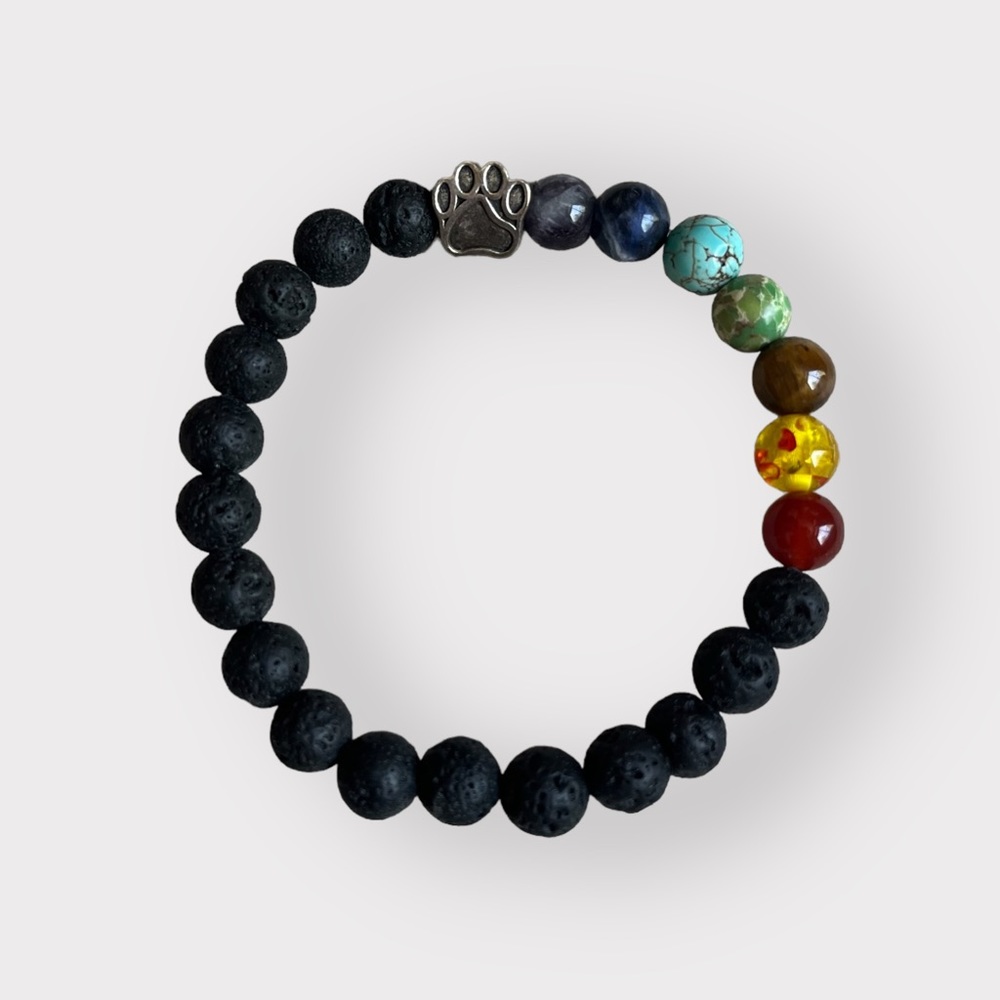 Chakra Lava Stone Beaded Paw Charm Bracelet